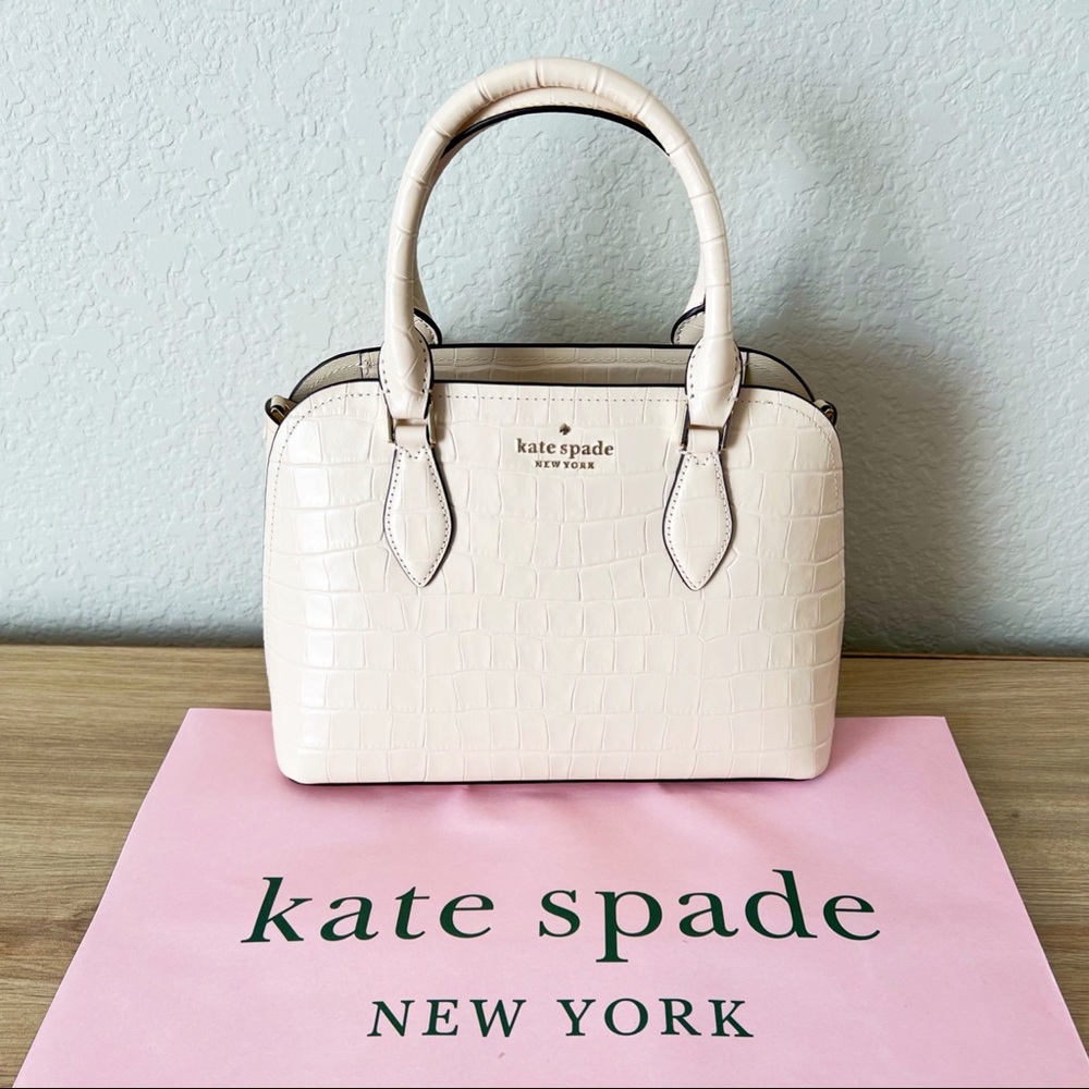 ♠️ HP ♠️ Kate Spade Darcy Satchel Croco Embossed Leather White Crossbody Handbag